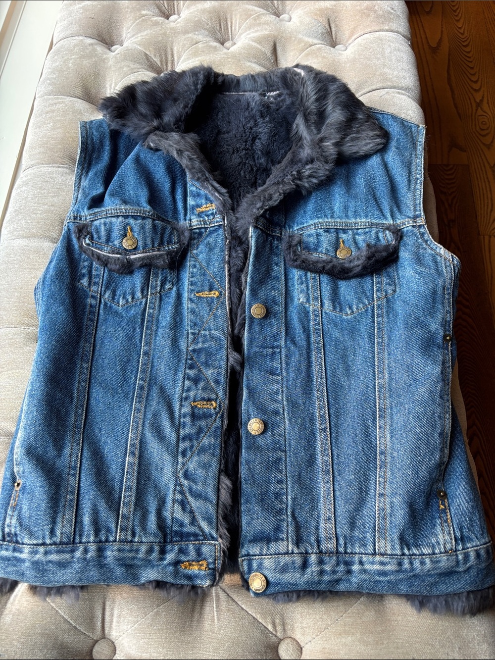 Che- Bella real rabbit fur lined denim vest